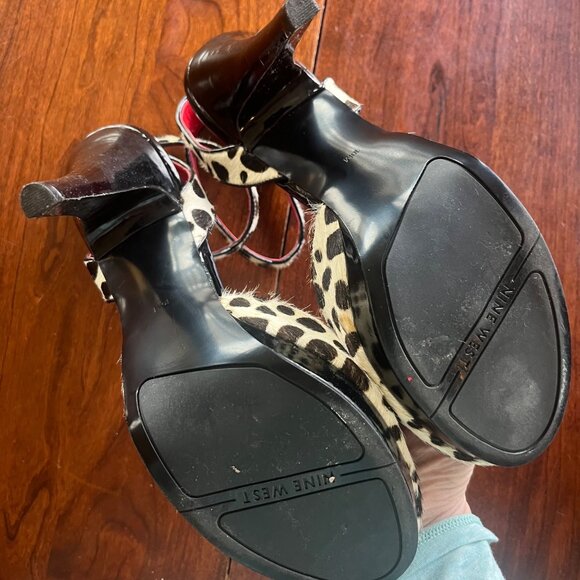 Nine West Black & White Leopard-Print Heels With Red Interior Womens Size 10M Fa - Picture 6 of 9